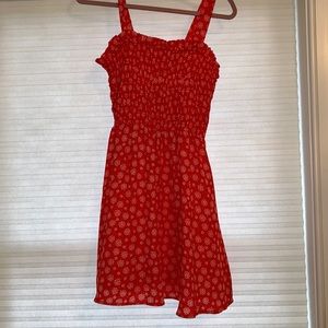 Reddish Orange white flower dress size Med